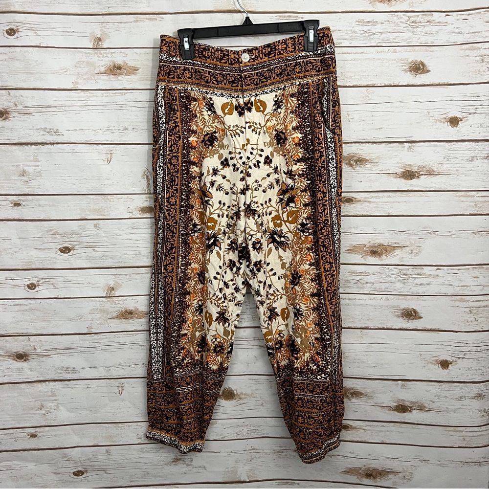 Anthropologie Brown Patterned Linen Blend Printed Jogger Pants - Picture 2 of 8